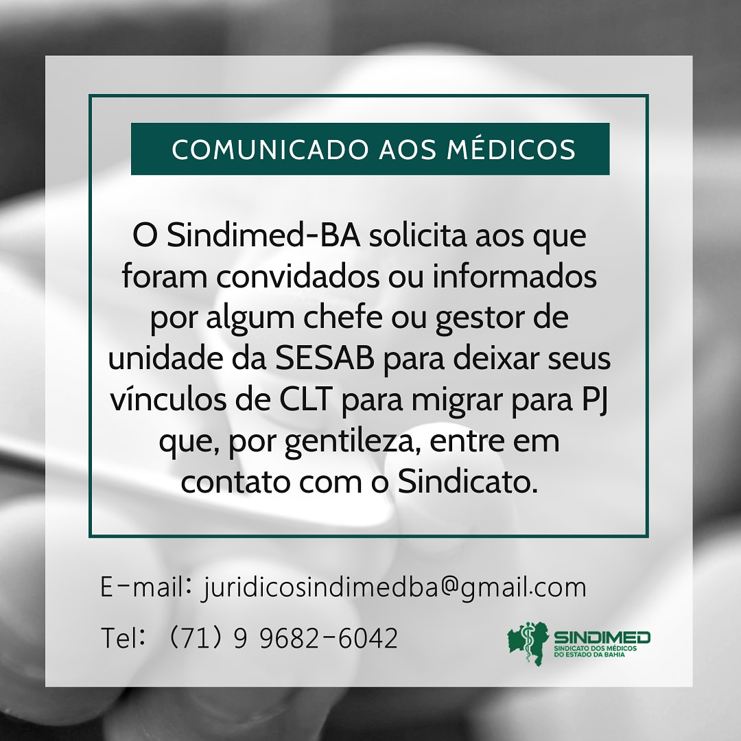 Sindmed-BA faz alerta contra pejotização